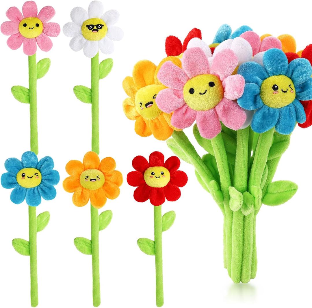 10 Pcs Plush Smile Flower Stuffed Bendable Stems Plush Bouquet Toy Soft Flower 12.6 Inch for Christmas 2026 Mother's Day Girl Girlfriend Wife(Lovely Style)
