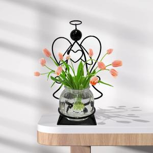 Angel Plant Terrarium with Metal Stand, Air Planter Bulb Glass Vase Metal for Hydroponics Home Garden Office Decoration-Plant Lover's Gift for Women (Angel)