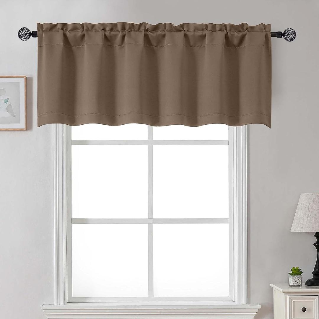 Gwine Brown Valance for Windows, Small Blackout Valance Kitchen Curtains for Bathroom Basement, Modern Rod Pocket Thermal Insulated Window Treatment, 60" Wx18 L, 1 Piece