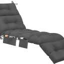 Kigley Outdoor Chaise Lounge Cushions with 3 Side Pocket 74.5 x 22 x 4.7 Inch Patio Chaise Lounge Cushion, Water-Repellent and Fade-Resistant Tufted Summer Replacement(2 Pcs,Dark Gray,Solid Color)