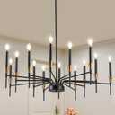 Black and Gold Farmhouse Chandelier 14 Light Large Candle Chandelier for Bedroom 31.5IN Black Chandeliers for Dining Room, Living Room, Foyer, Large Chandeliers for High Ceilings Height Adjustable
