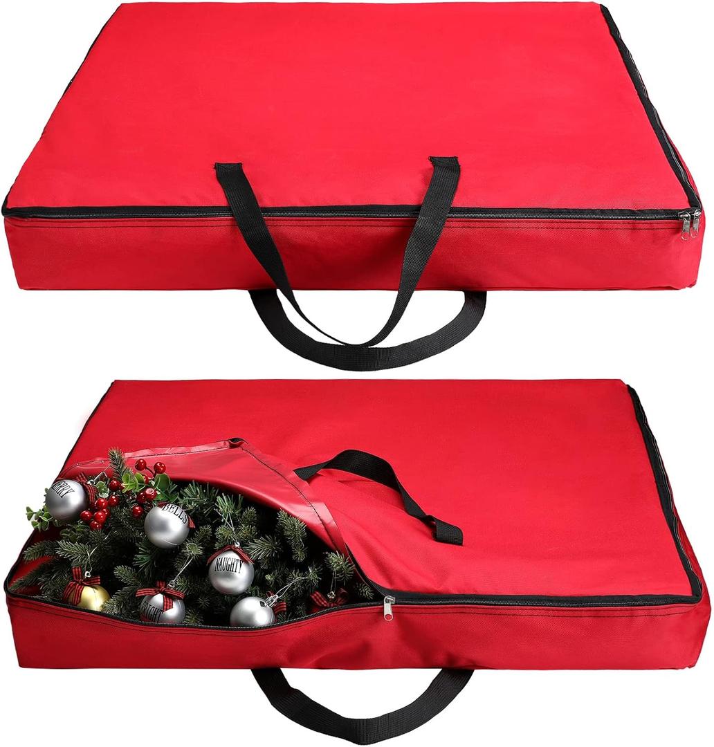 Oudain Pop Up Christmas Tree Storage Bag Large Storage Container Oxford Polyester Christmas Tree Bag with Handles and Zippers for Pop Up Xmas Decorations(30 x 30 x 4.3 Inch,Red)