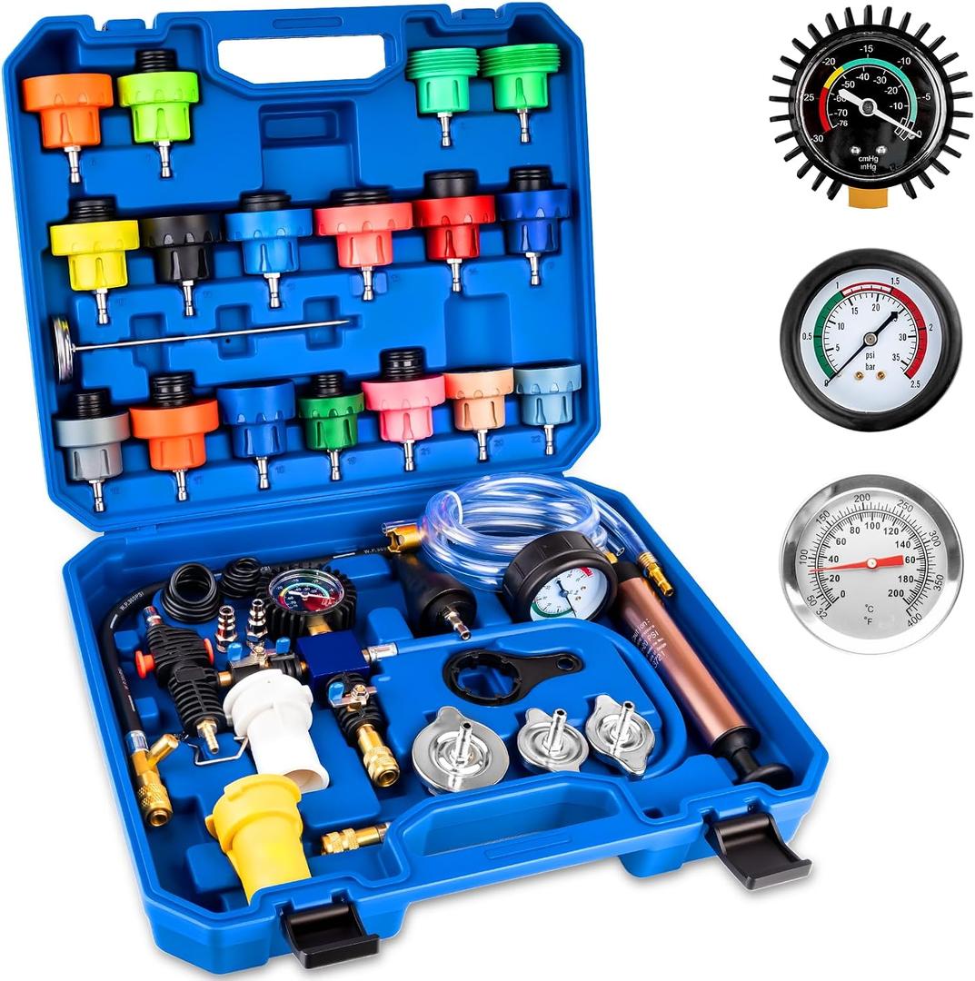 31PCS Coolant Pressure Tester Kit, Radiator Pressure Tester and Vacuum Refill Kit for Automotive Cooling System, Includes 23 Adapters