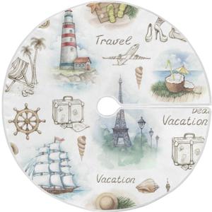 Blueangle 35.4Inch Travel Landscape Pattern Christmas Tree Skirt Large Round Tree Skirt Polyester Christmas Tree Skirt Christmas Decorations