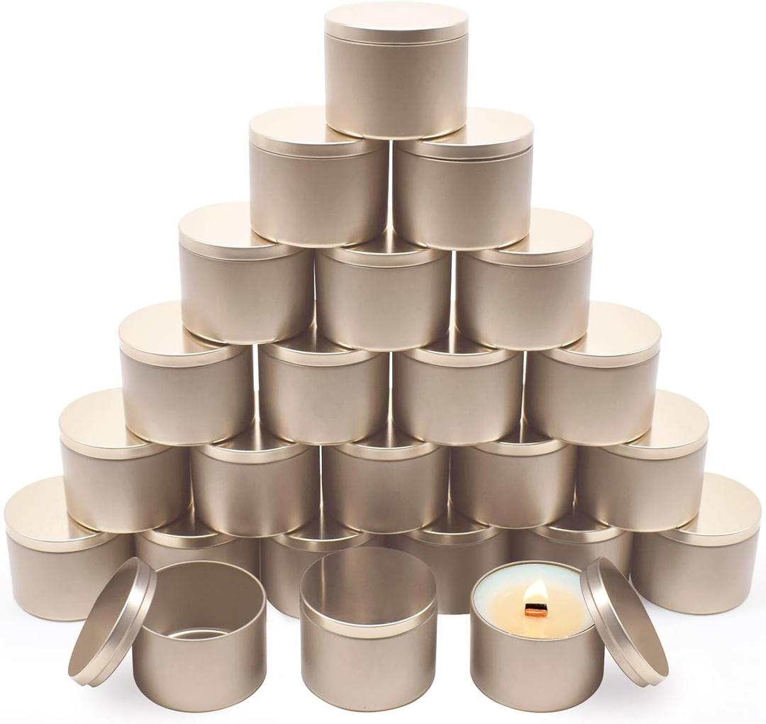24-Pack 8oz Candle Tins with Lids, Metal Candle Jars for Candle Making, Bulk Empty Containers for Beginners & DIY Storage -Champagne Gold