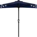 AreShark 9ft Patio Half Umbrellas with Solar Lights, 1/2 LED Half Outdoor Umbrella w/ 20 LED Lights, Lighted Table Wall Umbrella with Crank & 5 Sturdy Ribs for Market, Pool, Deck, Lawn and Garden, Navy
