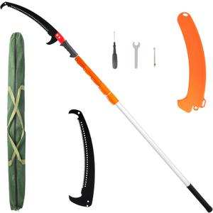 VINGLI 26ft Manual Extendable Tree Pruner Pole Saw, Long Tree Trimmer with Sharp Steel Blade, Aluminum Tree Cutter with 5-section for Pruning Palms and Shrubs