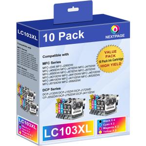 NEXTPAGE LC103 LC103XL Ink Cartridge Compatible Replacement for Brother LC103 XL LC103XL LC101 LC103CL Ink Cartridges Work to MFC-J870DW MFC-J475DW MFC-J6920DW(4 Black, 2 Cyan, 2 Magenta, 2 Yellow)