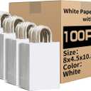 RACETOP White Paper Bags with Handles Bulk 8"x4.5"x10.8" 100Pcs Gift Bags Medium Size, White Gift Bags with Handles, Gift Bag Bulk for Retail, Party, Shopping, Merchandise