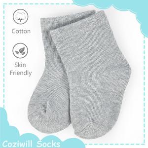 Baby Socks 0-3 months Infant White Crew Socks Baby Girls Newborn Dress Socks Boys Baptism Christening 2 Pack White & Grey