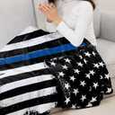 Thin Blue Line Police Blanket Fleece Throw Blankets 40'' x 50'', Lightweight Super Soft Micrifiber Honor Law Enforcement USA Vintage Warm Plush Cozy Luxury Bed Blankets All Season for Couch/Sofa/Gift