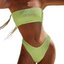 YIMISAN Women's Two Piece Bandeau Swimsuit Ribbed Strapless Tube Bikini Top with Mid Waist Cheeky Bottom Bathing Suit (Green Grass, S)