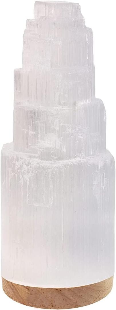 WBM Selenite Crystal Lamp 25cm, Charging Station, Crystals and Healing Stones, Hand Curved Moroccan | Selenite Lamp for Smudging, Healing & Meditation
