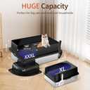 XXXL Stainless Steel Litter Box, 28"x20"x12" Extra Large Semi Enclosed High Sided Metal Cat Litter Box with Filtered Grid, Step, Scoop, Non-Sticky, Non-Odor, Easy Cleaning (Black)