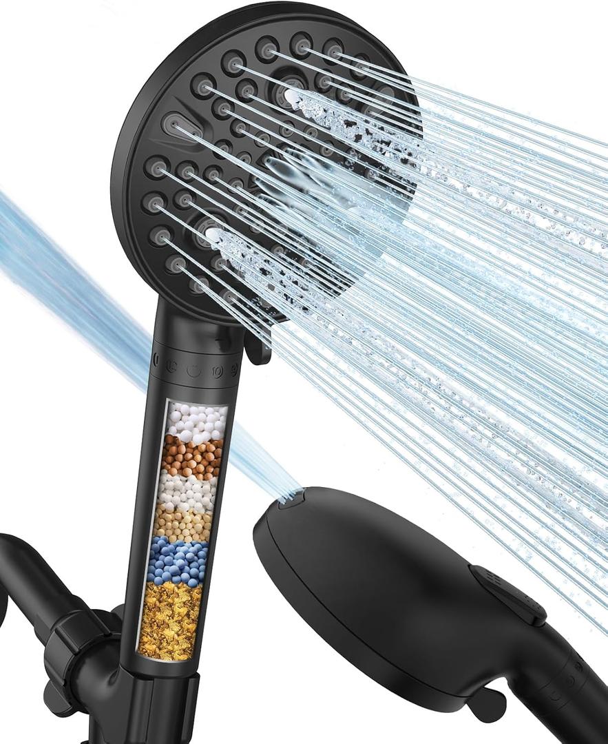 MakeFit Filtered Shower Head with Handheld-10 Modes High Pressure Showerhead with Built-in Power Wash,Long 71-inch Hose & Adjustable Bracket, Water Softener Filter Beads for Hard Water-Remove Chlorine (Chrome)