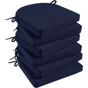 Basic Beyond Memory Foam Dining Chair Cushions, 6 Pack - Navy, 16 x 16 inches, Slip Resistant with Ties, Indoor Use, Modern Style, Resilient