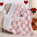 Light Pink Heated Blanket Electric Throw, 50X60 Heating Blanket with 10 Heat Levels & 8 Hours Auto Off for Lap, Checkered Plaid Soft Sherpa Blankets Warmer Gifts for Couch Grandma Women Adults