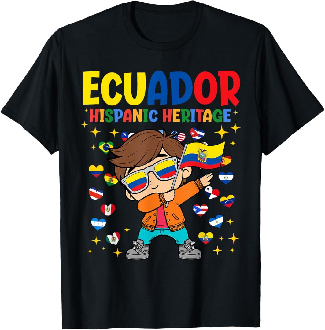 Hispanic Heritage Month Ecuador Flag Ecuadorian Boy Kids T-Shirt (Small, Black)