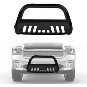 ECOTRIC Front Bull Bar Bumper Grille Guard Protector w/Skid Plate Compatible with 2009-2018 Dodge Ram 1500 2019-2025 Dodge Ram 1500 Classic Brush Guard Brush Push Bar Steel Light Mount