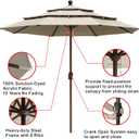 EliteShade USA 10-Year-Non-Fading 11ft 3-Tier Market Patio Umbrella, Commercial Grade Outdoor Table Umbrella with Crank Open, Windproof & UPF 50+ UV Protection, Heavy Duty Ventilation for Garden, Deck, Pool, Backyard, Beach & Bistro, No Tilt, Antique Beige