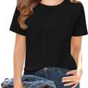 ZDC Girls' Short Sleeve Shirts Kids Crewneck T-Shirts Summer Tops Basic Tees 5-6 Years (Zdc-Black-02)