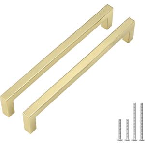 Goldenwarm 30 Pack 7-9/16 inch Gold Kitchen Cabinet Handles Brushed Gold Cabinet Pulls Long Cabinet Handles Closet Door Handle Drawer Pulls, 30, 7-9/16 Inch(192 MM) Hole Centers