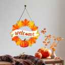 2 x Fall Wreaths for Front Door Decor Foldable Welcome Sign Autumn Thanksgiving Harvest Hanging Decorations for Home Porch Wall
