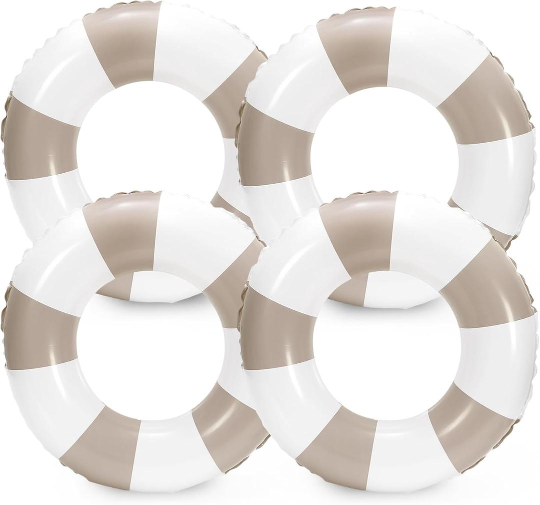 Whaline 4Pcs Inflatable Swimming Float Toy Striped Swim Ring Fun Print Pool Lounger Tube for Summer Swimming Beach Party