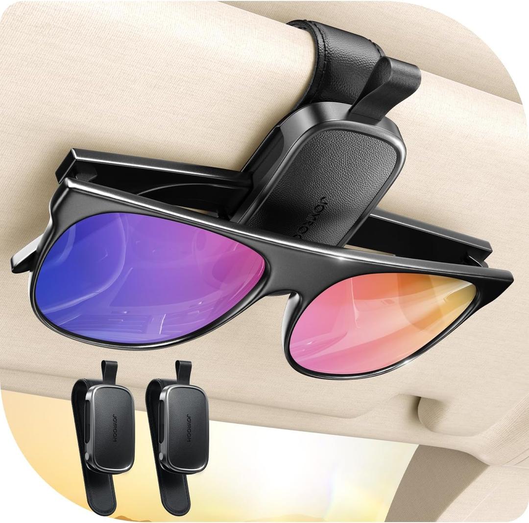 JOYROOM Sunglass Holder for Car Visor, Boyfriend Gifts & Car Organizer Magnetic Sunglasses Clip, 2 Pack (Black)