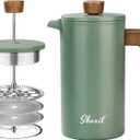 French Press Coffee Maker, 34oz Stainless Steel Green Coffee Press Real Wood Handle, Double Wall Insulated French Coffee Press with Dual-Filter Screen, Perfect for Camping & Kitchen Use