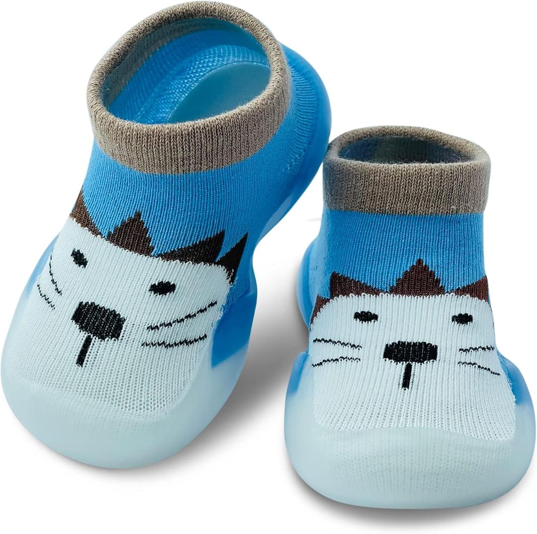 Baby Shoes Boys Girls First Walking Shoes Non Slip Soft Sole Sneakers Toddler Infant Babygirl Sock Shoes (Blue)