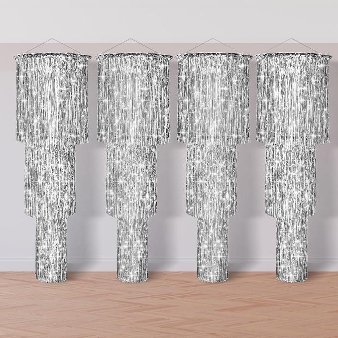 Tatuo 3 Tier Metallic Tinsel Chandelier Shimmering Fringe Backdrop