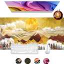 Mouse Pad, Golden Sun Mountain Groovy Forest Large Gaming Mouse Pad for Desk, Big Desk Mat with Seamed Edges, Waterproof Desk Pad, Non-Slip Rubber Base, Long Computer Mousepad, 31.5 x 11.8 Inch