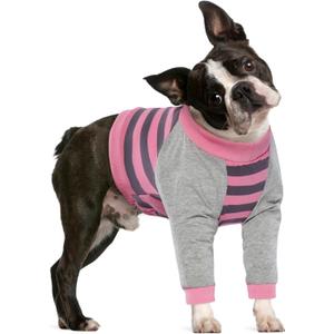 FUAMEY Dog Recovery Sleeve with Elbow Protector,Dogs Shirt Stop Licking Joints,Pet Long Sleeve Suit Protecting Dog's Front Leg Arm Wounds Cover Skin Conditions Pink Stripes M