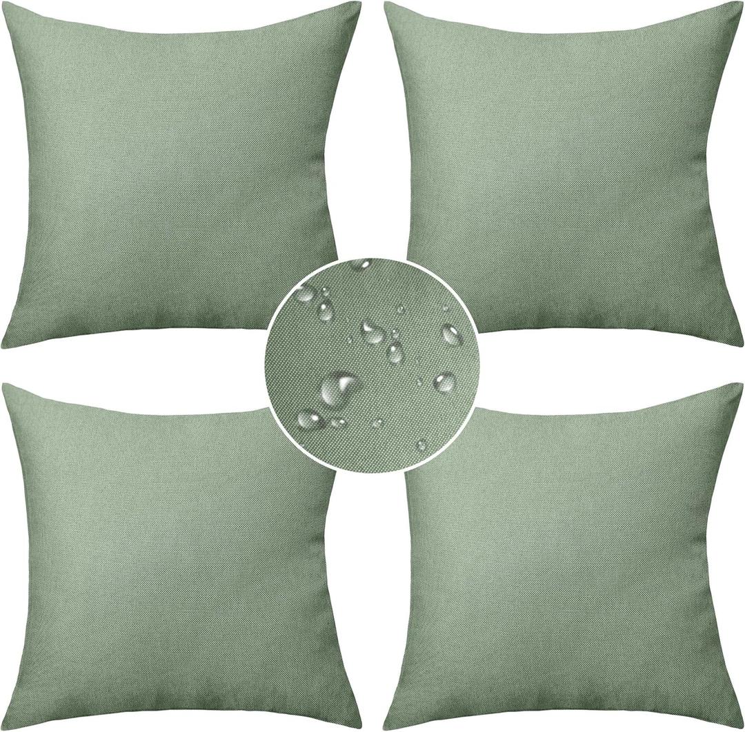 Demetex Spring Outdoor Throw Pillow Covers 18x18 Set of 4 Waterproof Square Pillow Case Decorative Throw Pillows for Patio Furniture Couch Garden, 18 x 18 Inch, Sage Green (18" x 18" (Pack of 4))