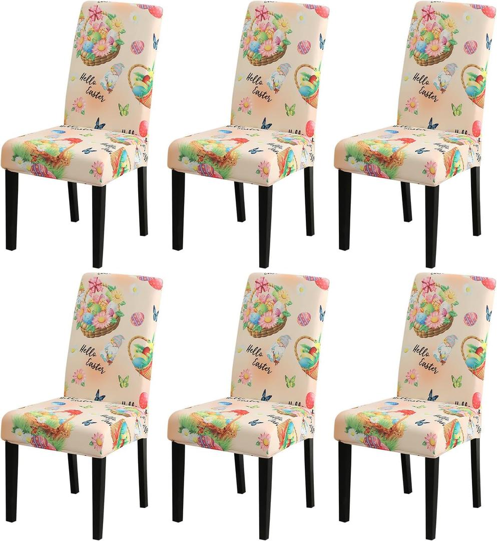 JQinHome Summer Chair Covers Set of 4, High Stretch Removable Washable Chair Seat Protector, Colorful Floral & Butterfly Print Dining Chair Slipcovers for Home, Party, Kitchen Decor
