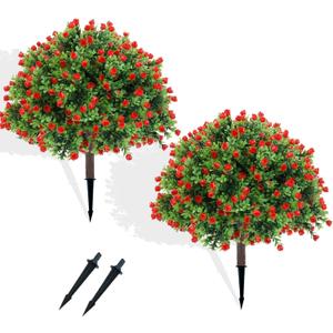 Artificial Topiary Rose Set of 2, Boxwood Ball with Ground Spike