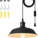 Plug in Pendant Light for Farmhouse Warehouse, Industrial Hanging Light for Living Room Bedroom Kitchen, 197 Cord with on/Off Switch, Black and White Finish,E26 Base (Bulb not Included)
