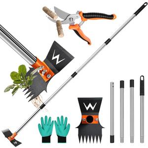 Garden Hoe & Weed Puller Tool with Long Handle, 60 Inch,Manual Weed Remover Tool, 3-in-1 Weed Rake & Grabber & Pruning Shears, Dandelion Gardenia Heavy Duty Uprooting Tool for Yard, Lawn and Garden