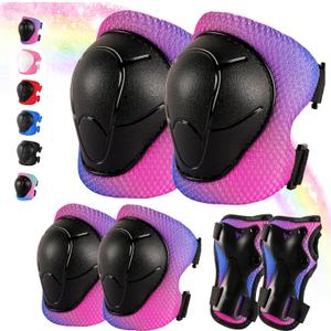 Knee Pads for Kids 3-14 Years Toddler Knee and Elbow Pads with Wrist Guards 3 in 1 for Bicycle Scooter Roller Skates Skateboarding (Medium, Purplepinkblue)