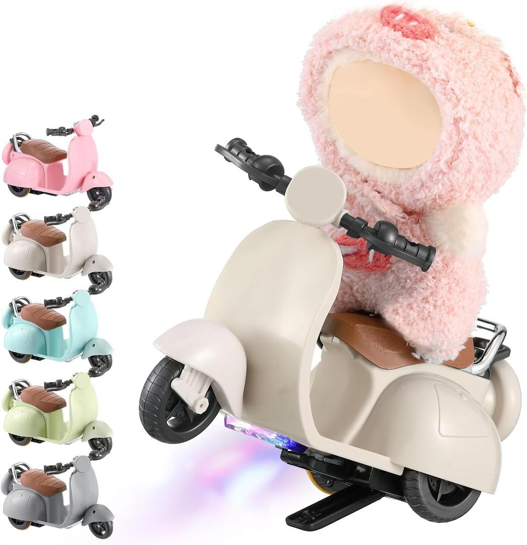 1 Pcs Doll Scooter Doll Vehicles Mini Electric Scooter Toy with Music & Lights Could Rotate 360 Dolls Accessories Cute Scooters Toy Ornaments Battery Not Included (Cream)