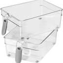 Oggi Set of 2 Storage Bins With Handles - Wide (11.75" x 6.75" x 4.25") - Ideal for Kitchen Organization, Pantry Storage, Fridge Organizing, Clear