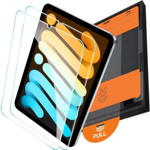 OMOTON 2 Pack Screen Protector for iPad Mini 7 (A17 Pro) & iPad Mini 7th/6th Generation(8.3 inch, 2024/2021), Tempered Glass with Easy Dust-free Installation Tray, Case Friendly/Apple Pencil Support