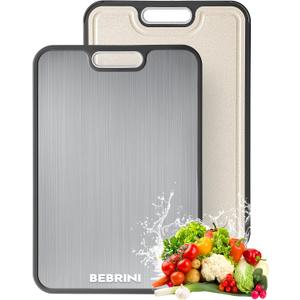 Titanium Cutting Board for Kitchen, Non Toxic Stainless Steel Cutting Board Double Sided, Food Grade Pure Titanium & Wheat Straw PP, Meat & Vegetable Chopping Boards, Scratch Resistant, Large 1611