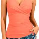 Women Tankini Swimsuits with Shorts - Two Piece Tummy Control Bathing Suits Top with Two Pockets Bottom Swimwear (Size Large, Orange Floral)