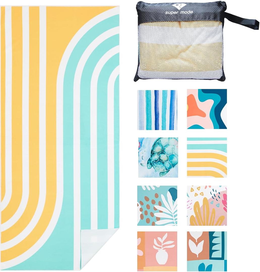 PY SUPER MODE Beach Towel - 75 x 35 inches Quick Dry Microfiber Beach Towels Oversized, Lightweight Soft and Absorbent Bath Towel Suitable for Swimming Camping for Adults (1 Pack- Curve)