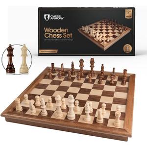 Chess Armory Wooden Chess Set  17-Inch Large Chess Board with Felted Storage Box, Extra Queens & Handcrafted Staunton Pieces Chess Armory Wooden Chess Set  17-Inch Large Chess Board with Felted Storage Box, Extra Queens & Handcrafted Staunton Pieces