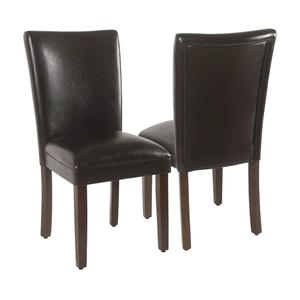 HomePop Parsons Upholstered Accent Dining Chair, Set of 2, Dark Brown Faux Leather