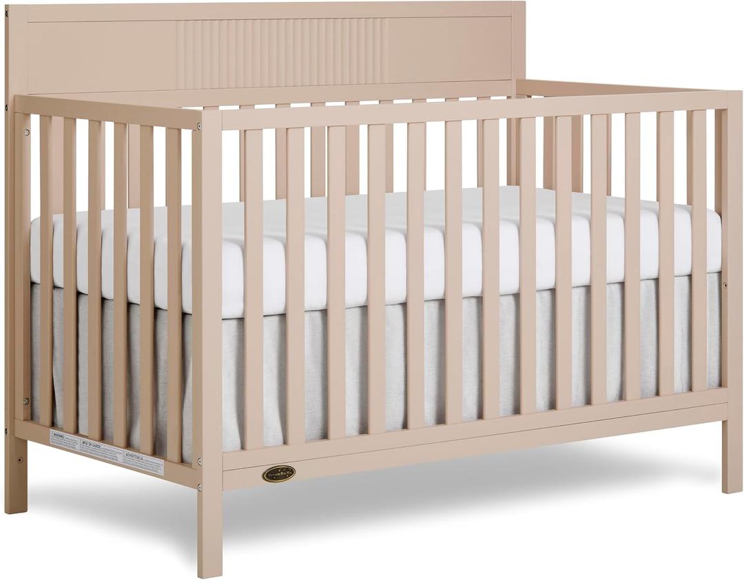Dream On Me Ivy 5-in-1 Convertible Full-Size Baby Crib in Almond Butter, GreenGuard Gold & JPMA Certified, 3 Mattress Heights, Converts to Toddler, Day & Full-Size Bed, Safe & Stylish Nursery, 54.5"L x 29.3"W x 42.3"H