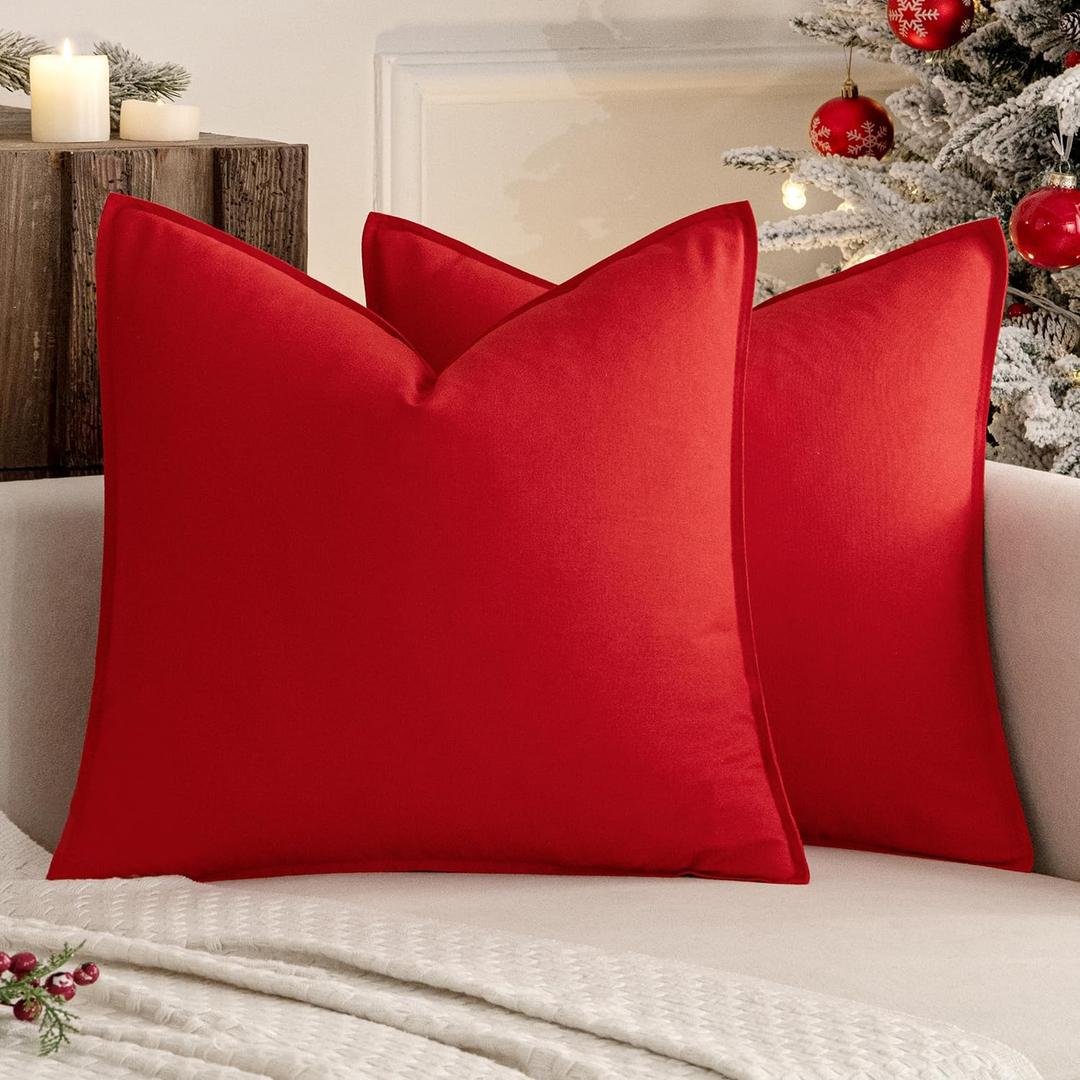 MIULEE 24x24 Inch Pack of 2 Decorative Linen Pillow Covers Boho Farmhouse Modern Soft Accent Euro Shams Throw Pillows for Bed Neutral Cushion Covers Sofa Couch Living Room Home Decor, Christmas Red